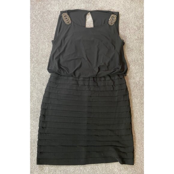 Dress Barn Sleeveless Black Dress Beaded Shoulder Detail Size 12 - Picture 1 of 11